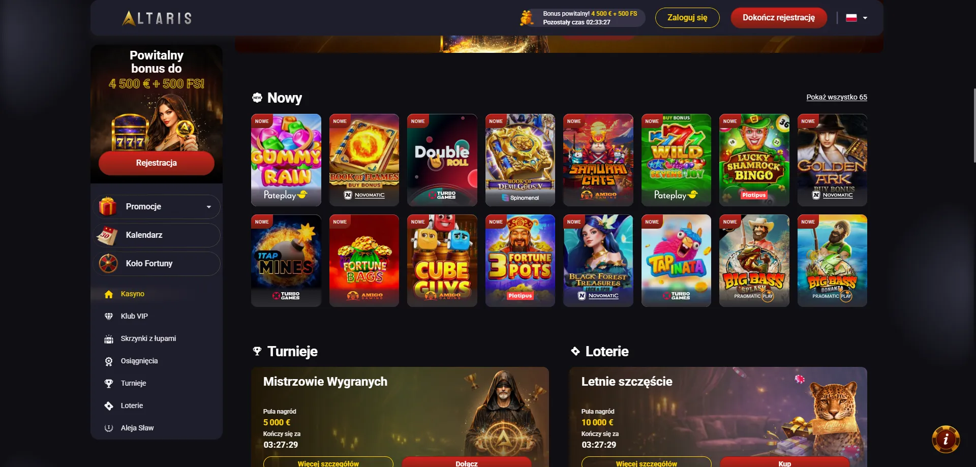 Automaty online w Altaris Casino — najpopularniejsze sloty 2026